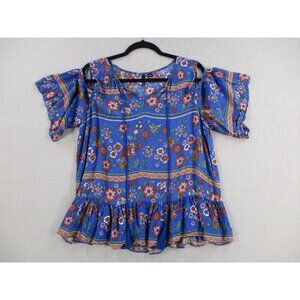 New Directions BOHO Flowy Womens Floral Cold Shoulder Top Women Size L